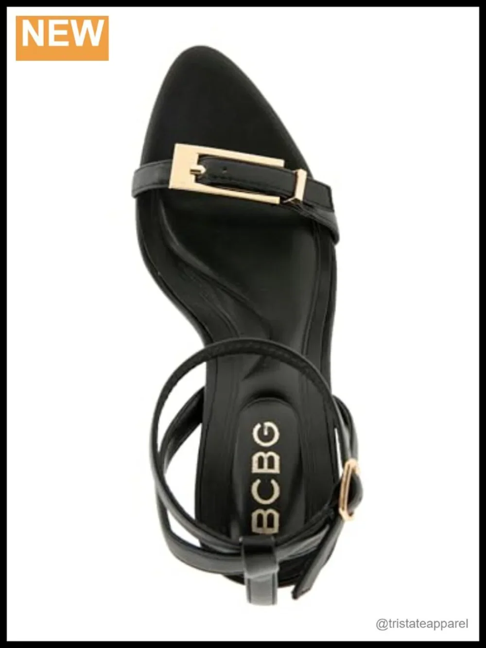 Faux Leather Pointed Toe Ankle Strap Heeled Sandal Buckle Flare Heel